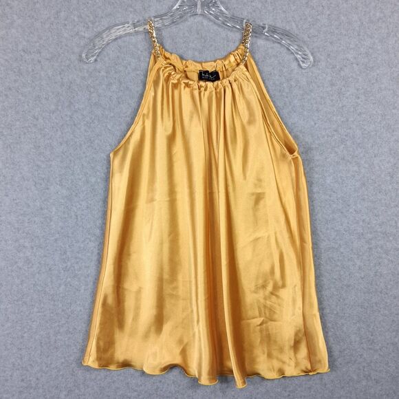Nicole Miller Womens Halter Top Small Gold Satin Chain Straps Sexy Date Night - Picture 1 of 6